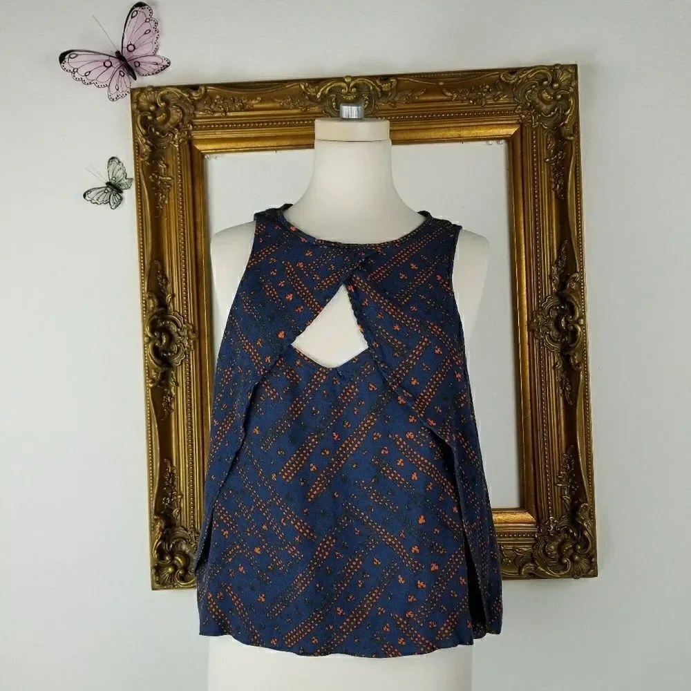 Free people cutout sleeveless boho print blouse